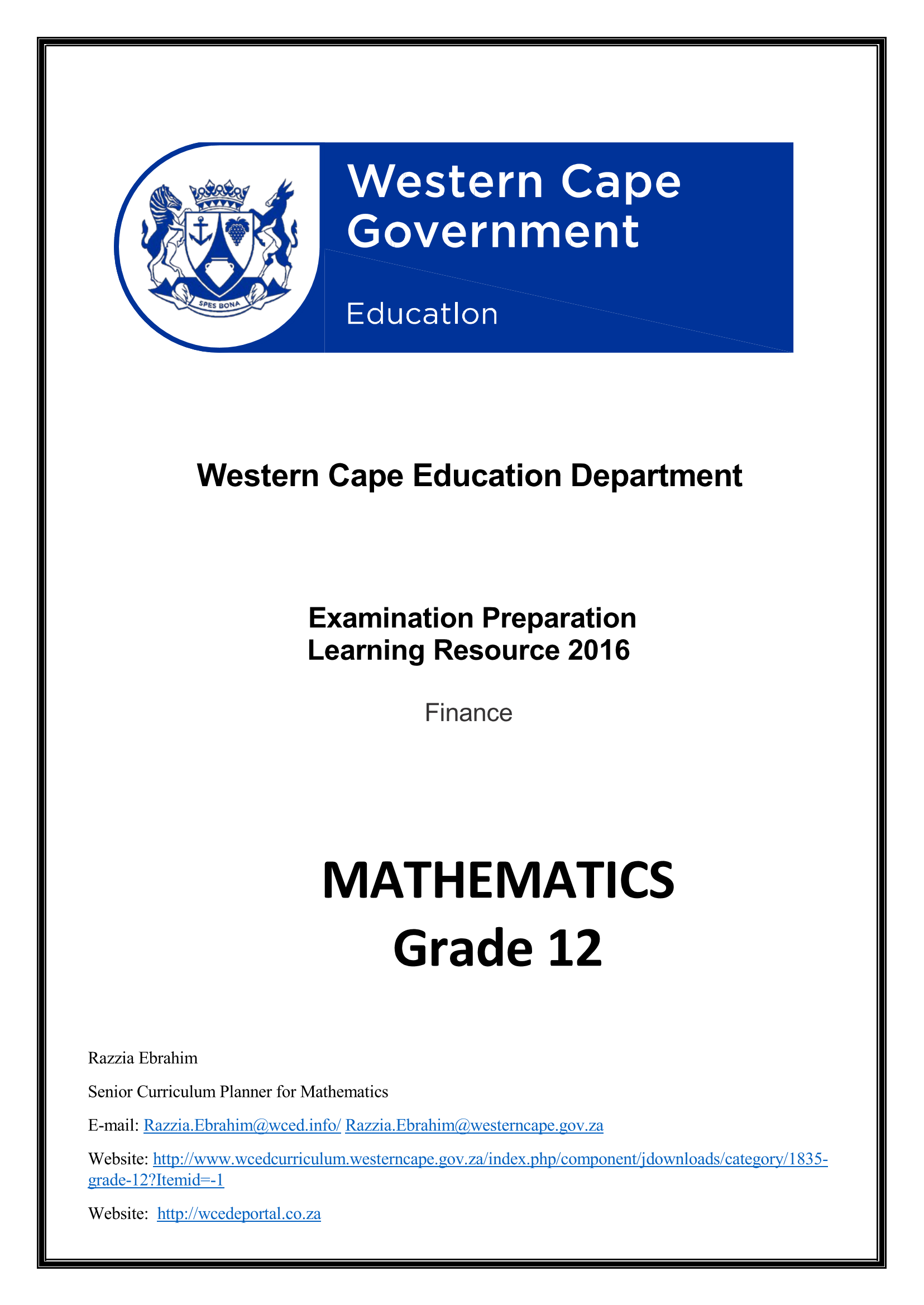 Mathematics Grade 12 Finance | WCED EPortal